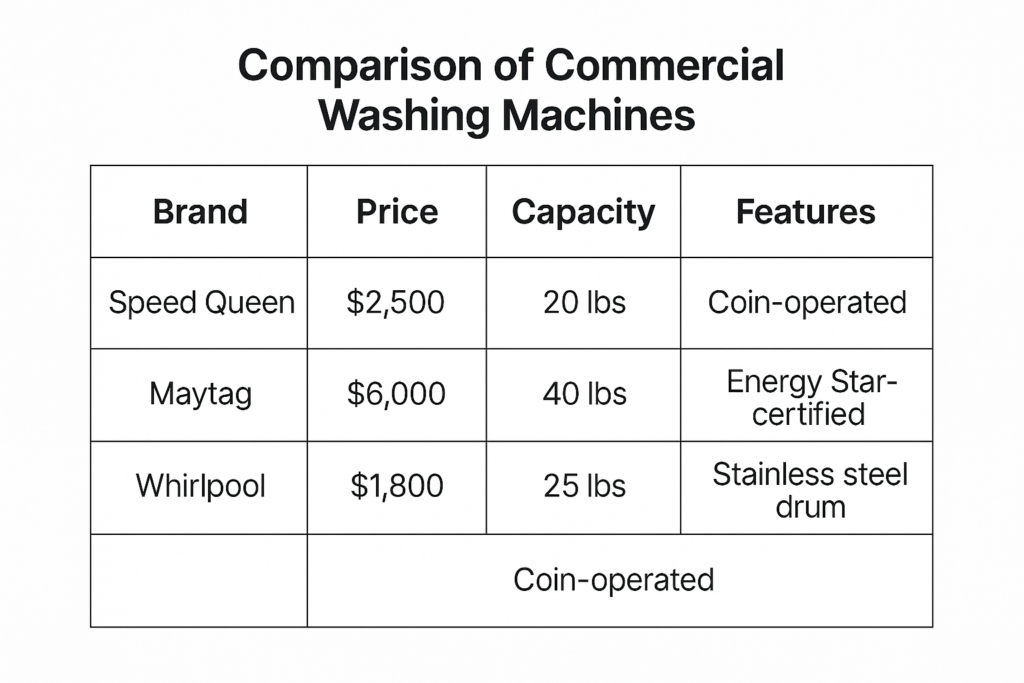 comparison of commercial washing machine models